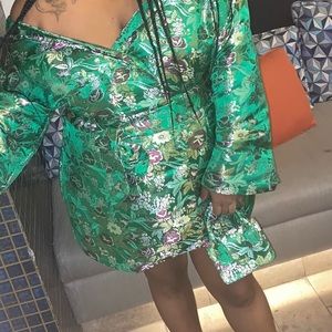 Green Jacquard Mini Square Handle Bag